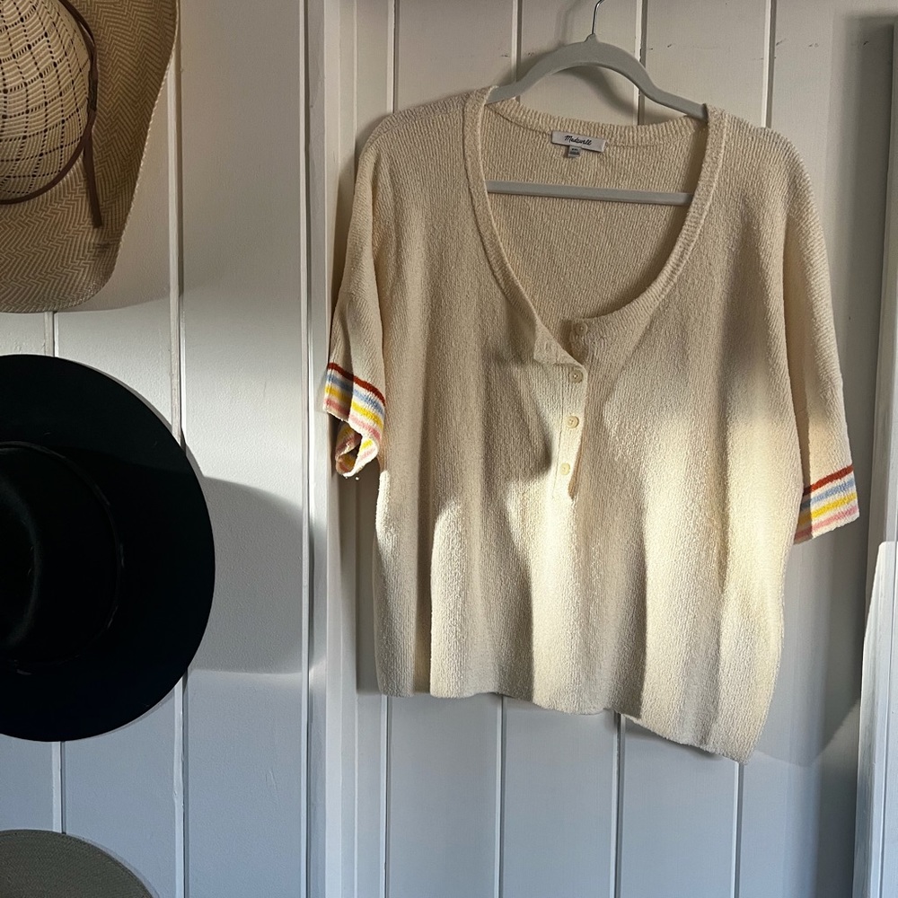 MOVING SALE!! MADEWELL summer knit top with retro stripe sleeves